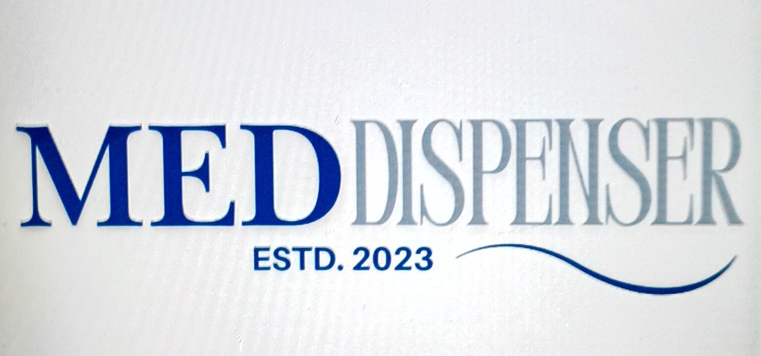 Logo with text 'MED DISPENSER' and 'ESTD. 2023' on a white background.