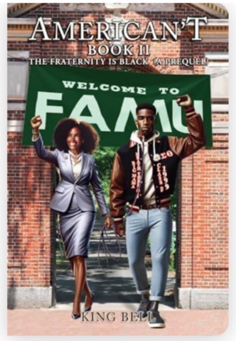 Two people walking through an archway with a green banner that says 'Welcome to FAMU'.