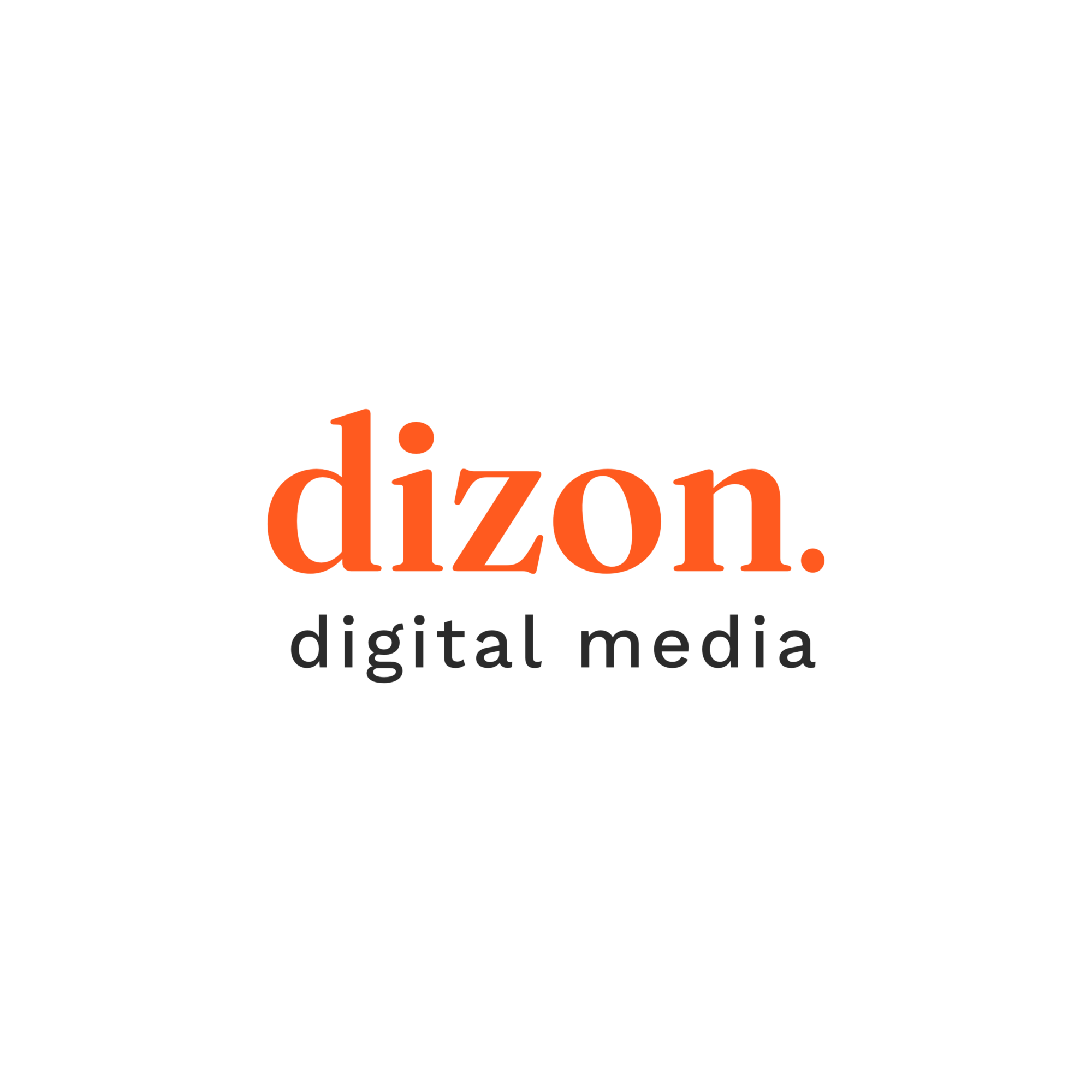Black background with orange and gray text reading 'dizon. digital media'.