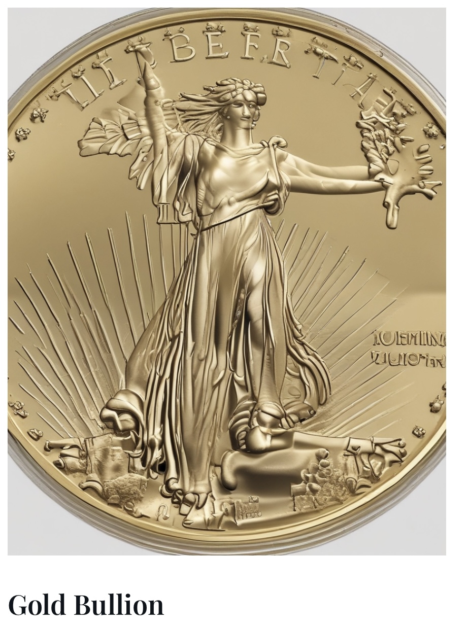 Gold bullion coin featuring a standing female figure holding a torch and olive branch, with rays and animals at her feet.
