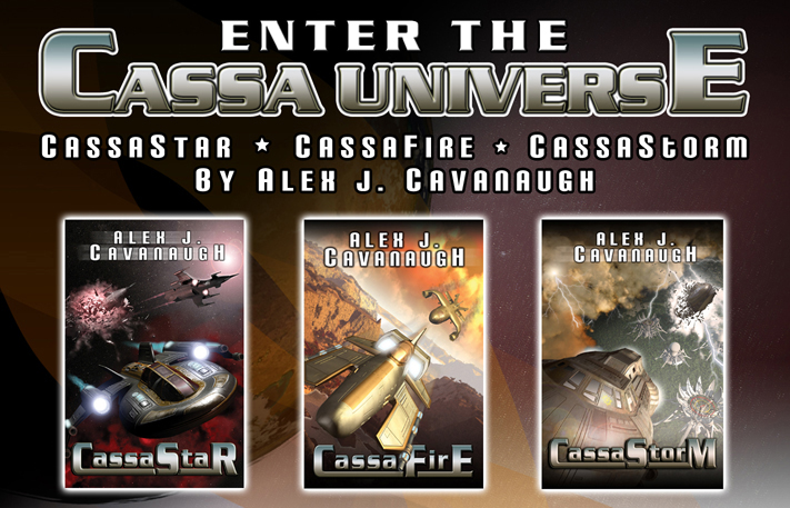 Title screen with game titles and author, featuring spaceship images and space backgrounds.