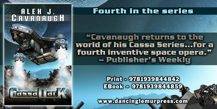 Book cover for 'Cavanaugh' featuring a futuristic soldier with a helmet and weapon, with series information and contact details.