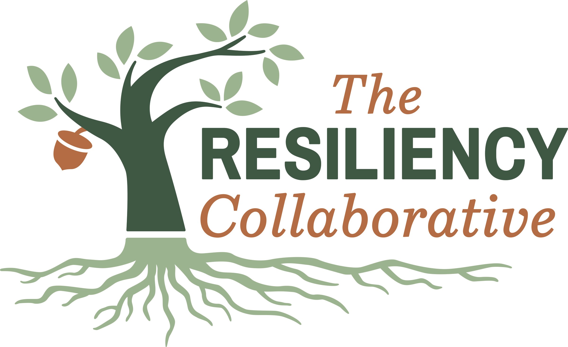 Tree with roots, acorn, and text reading 'The Resiliency Collaborative'.