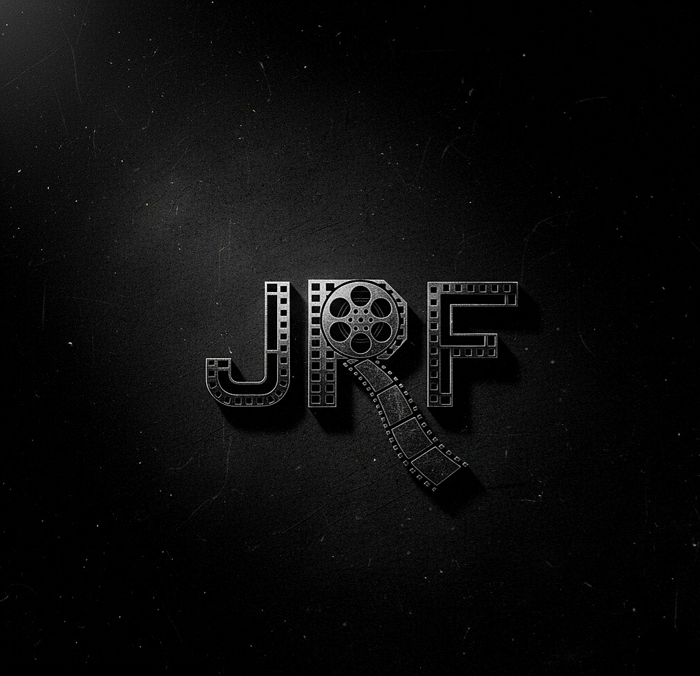Letters J, R, F with a film reel and film strip on a dark background.