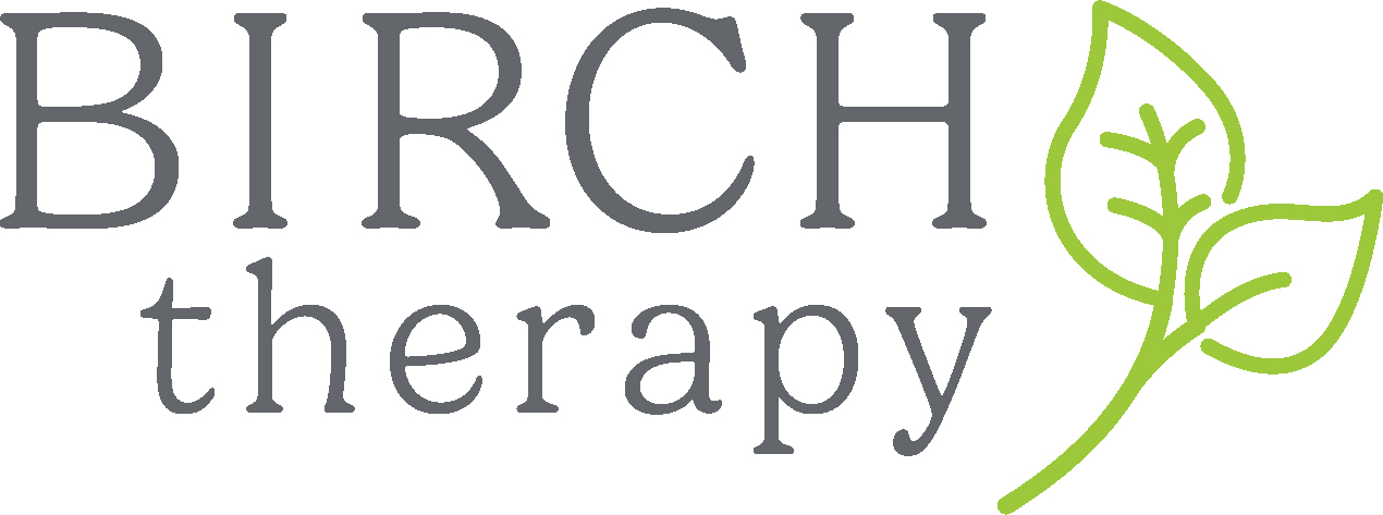 Birch Therapy logo with text and a green leaf design