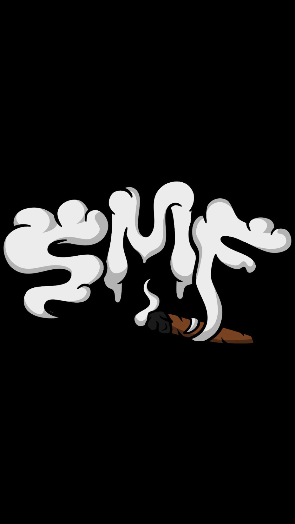 Smoke forming the word 'SMOKE' with a small burning log at the bottom, on a black background.