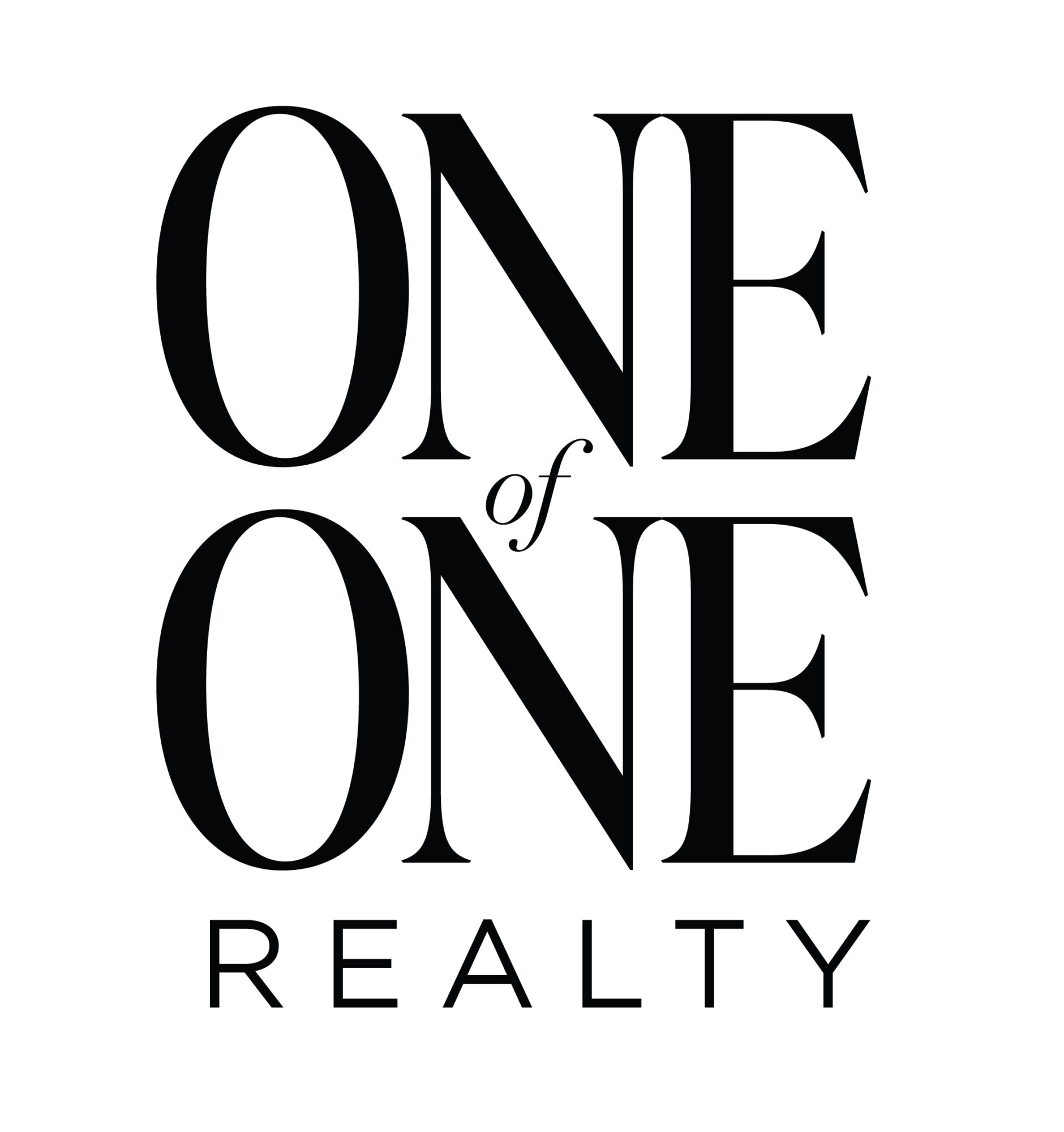 Text logo with the words 'ONE of ONE REALTY' in black on a white background.