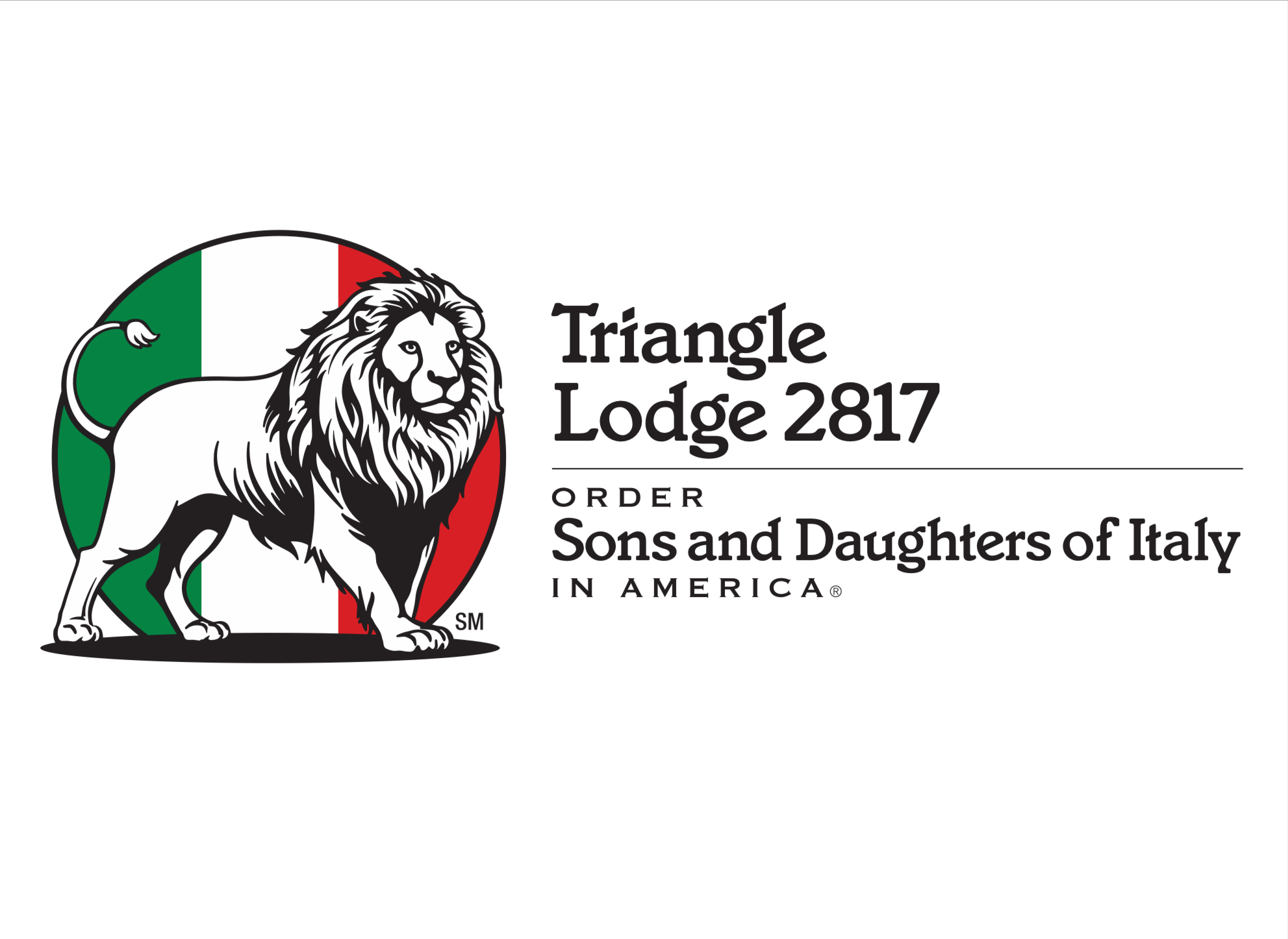 Logo with a lion, Italian flag colors, and text for Triangle Lodge 2817, Sons and Daughters of Italy, in America.