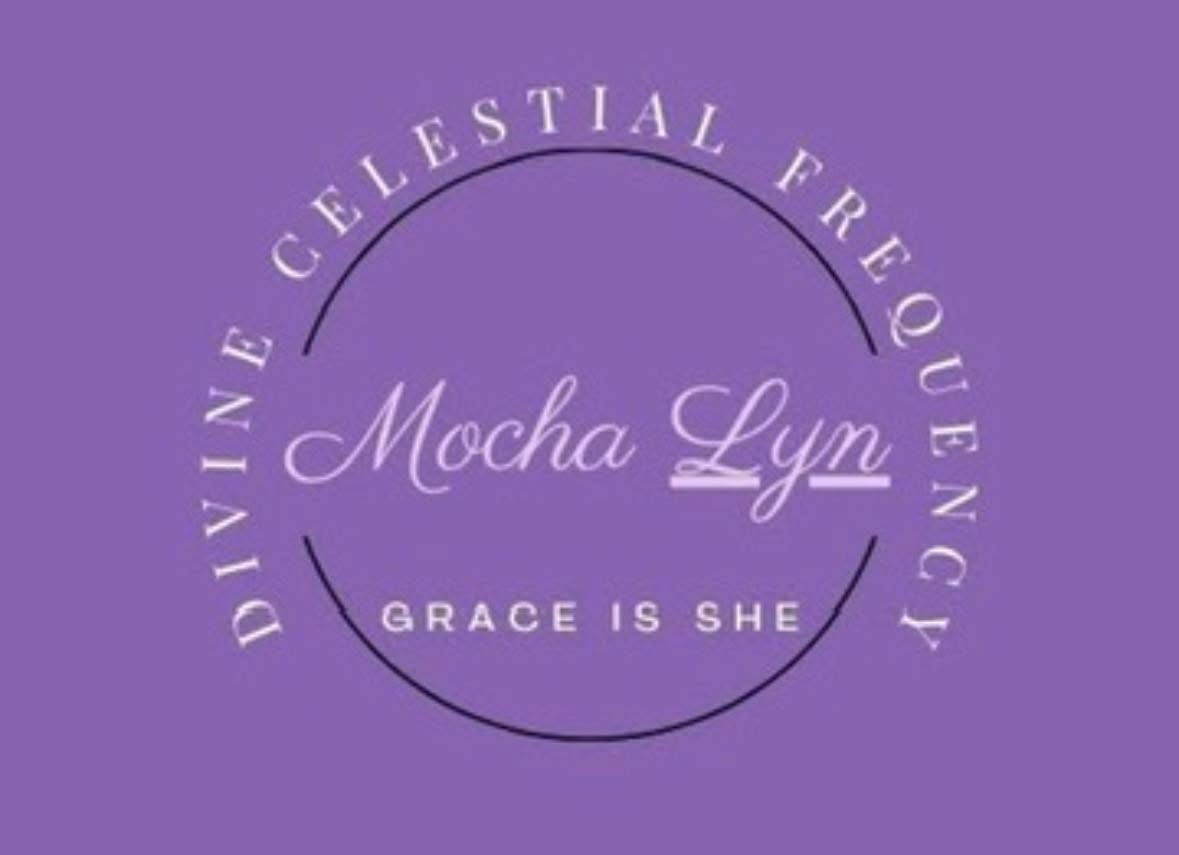 Purple background with circular text and the words 'Mocha Lyn' in the center.