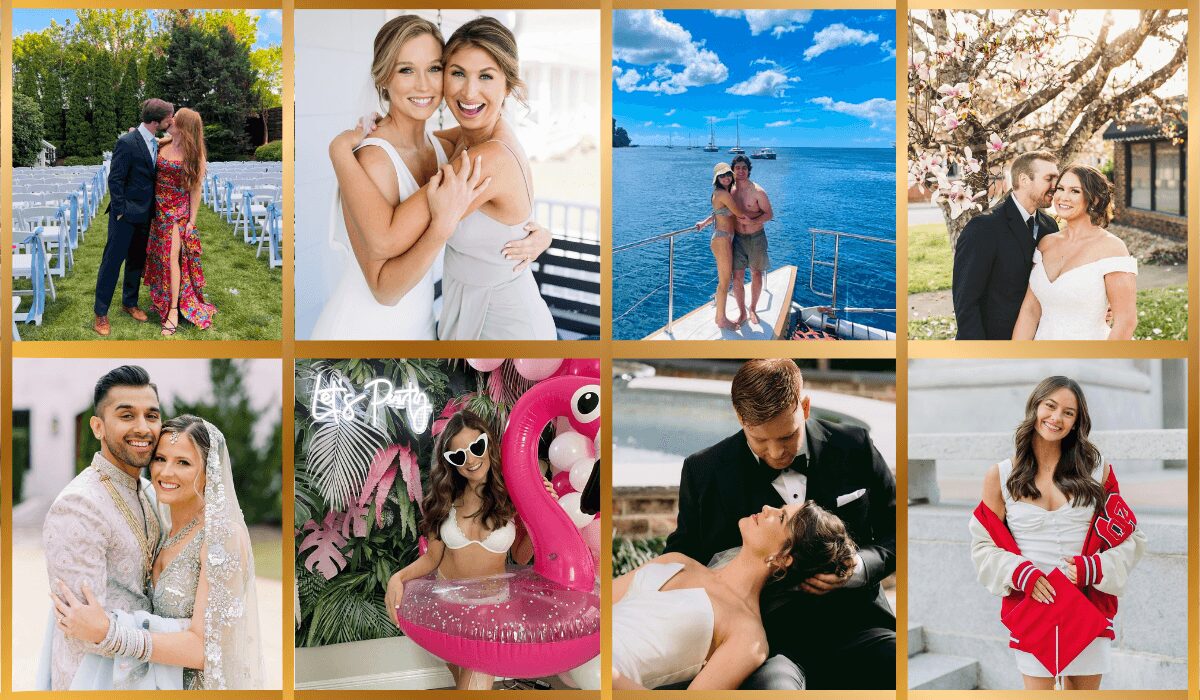 Collage of eight images featuring people outdoors, at the beach, and in casual settings.