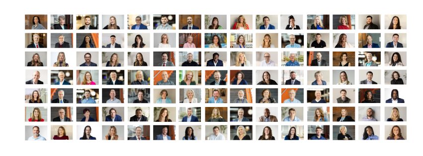 Collage of diverse people in various poses and expressions, arranged in a grid pattern.
