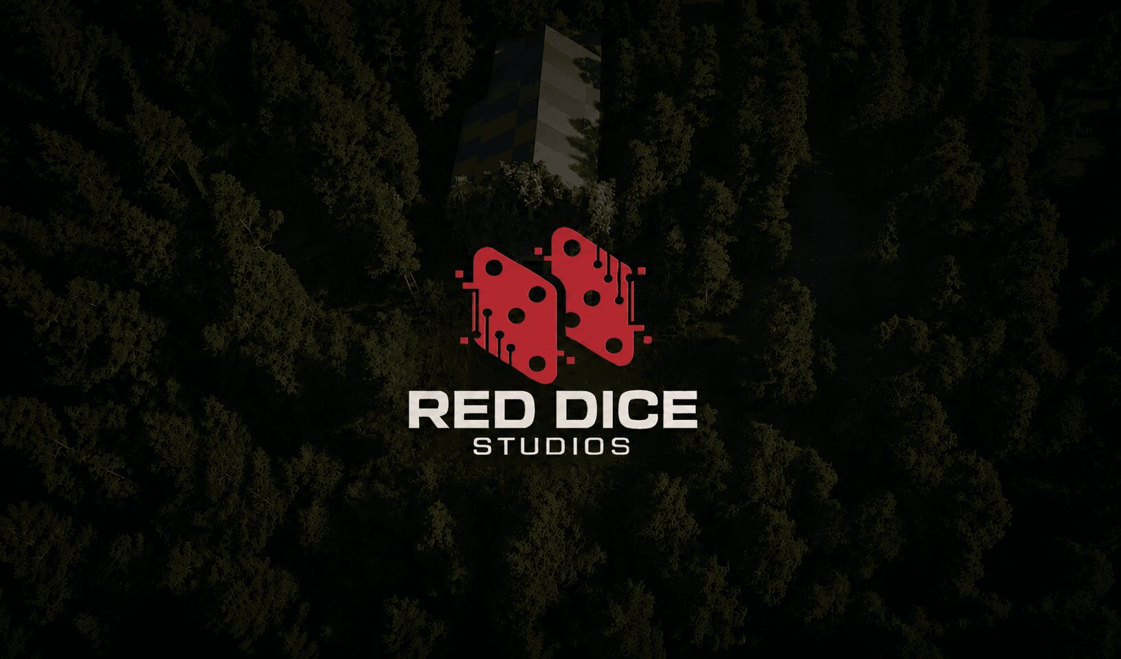 Logo with red dice and black dots, text reads 'RED DICE STUDIOS', over a forest background.