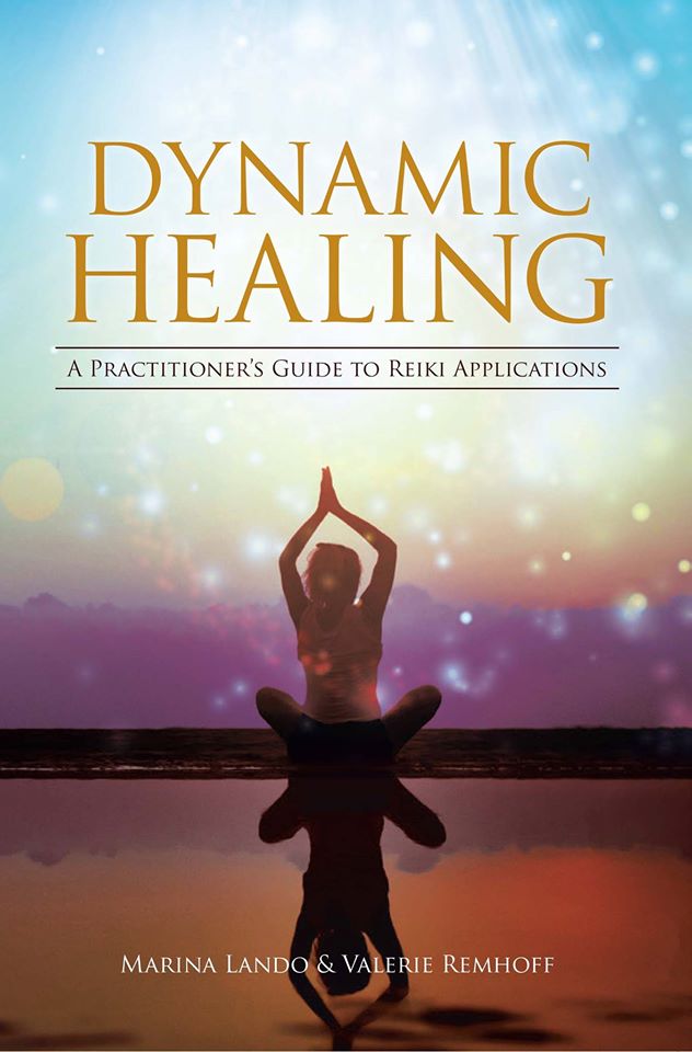 Book cover titled 'Dynamic Healing' with a person sitting cross-legged and raising hands in a yoga pose against a colorful sky.